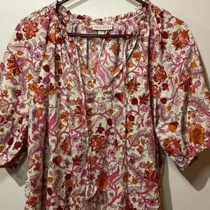 Knox Rose Magenta Floral Peasant Blouse Size L